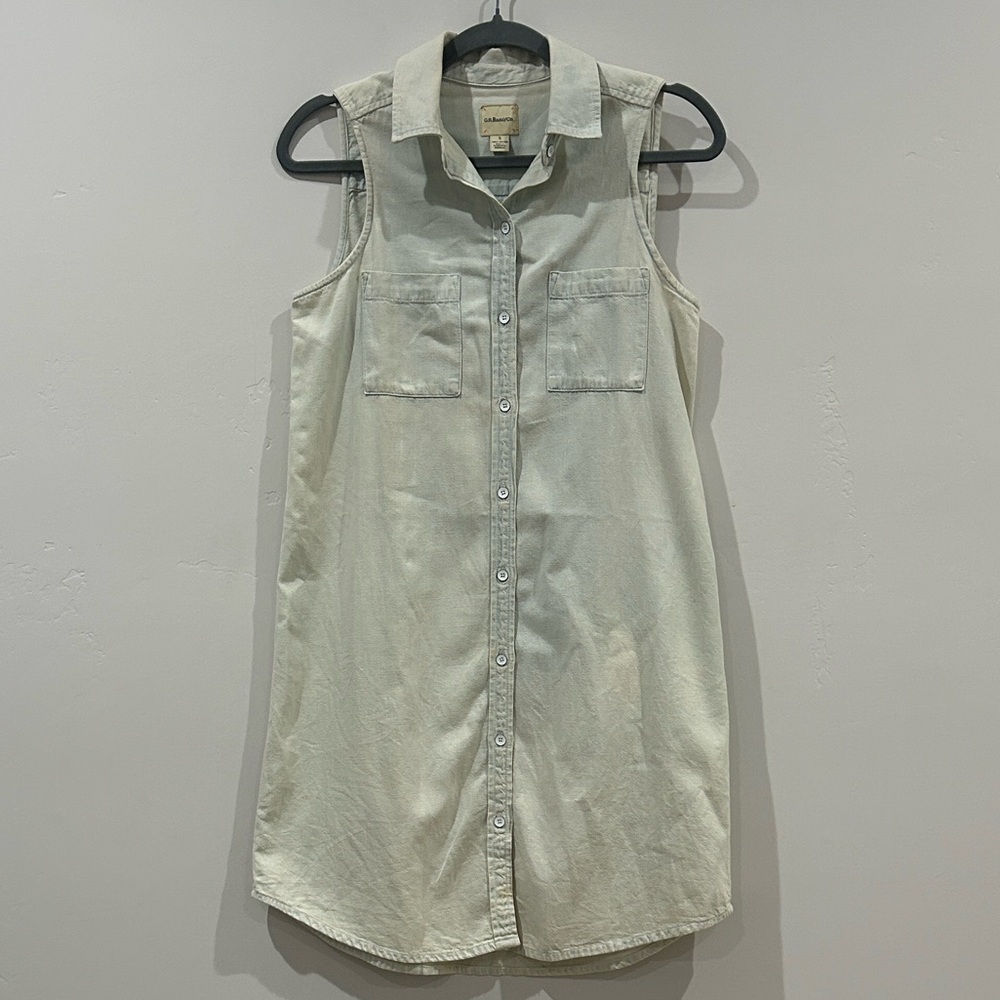 G.H. Bass & Co. Lightwash Denim Mini Dress – Collared, Button-Up, Distressed